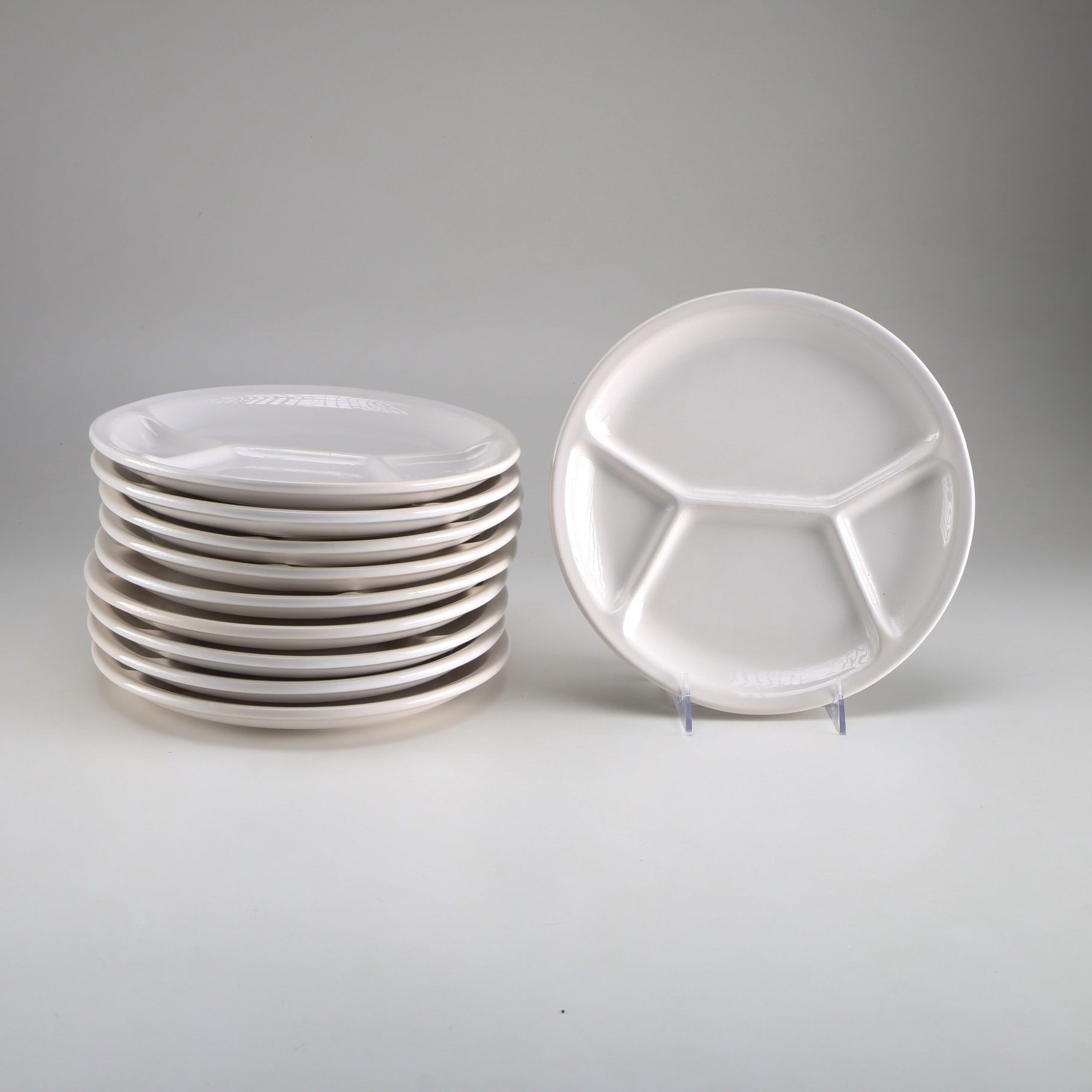 Set of Ten Mid Century Style White Divided Plates