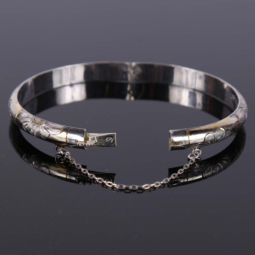 Sterling Silver Bangle Bracelet and Glass Pendant