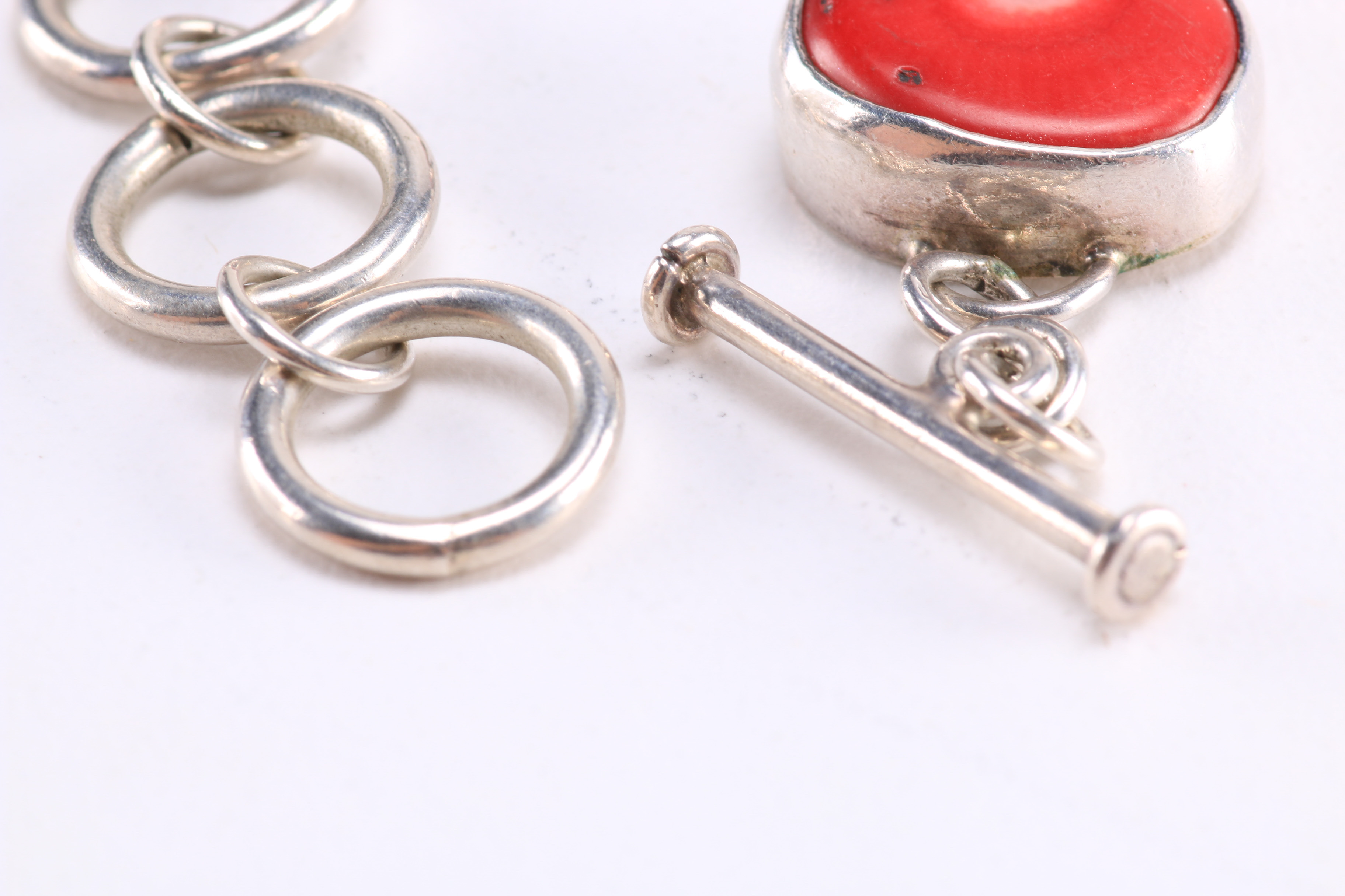 Silver Tone Bracelet with Red Coral Stones