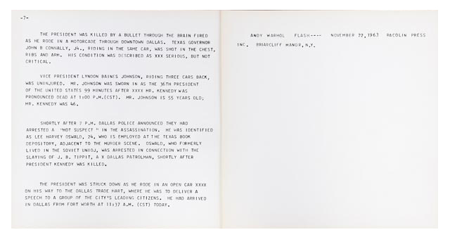 Andy Warhol Original Serigraph and Teletype from "Flash - November 22, 1963" Portfolio