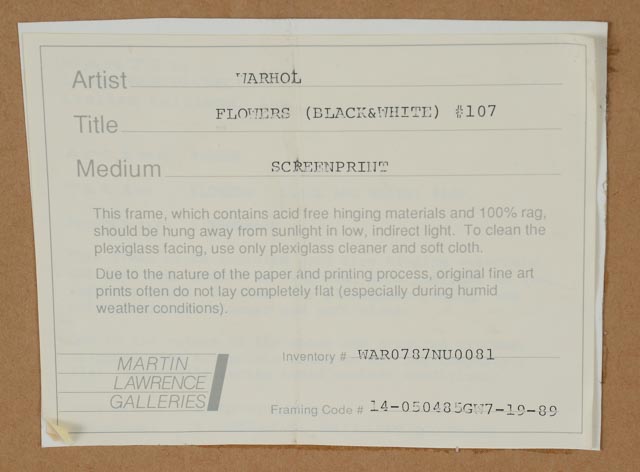 Andy Warhol Limited Edition Serigraph "Flowers (Black & White) | F&S II.107"