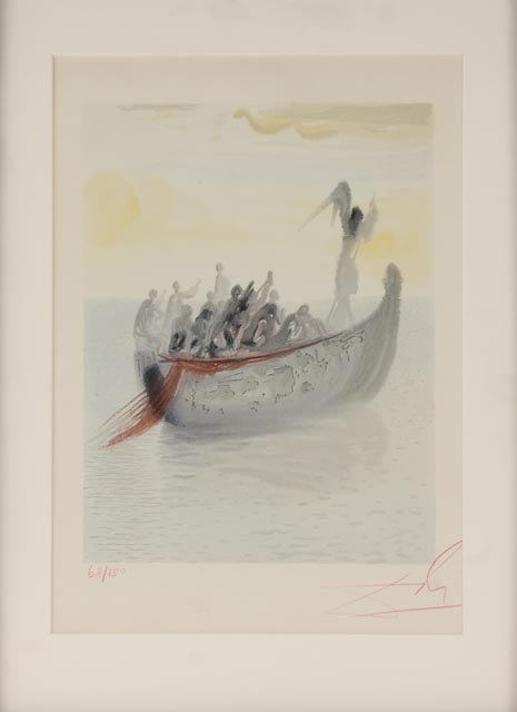 Salvador Dalí Wood Engraving "Purgatory Canto 2: The Ship of Souls"