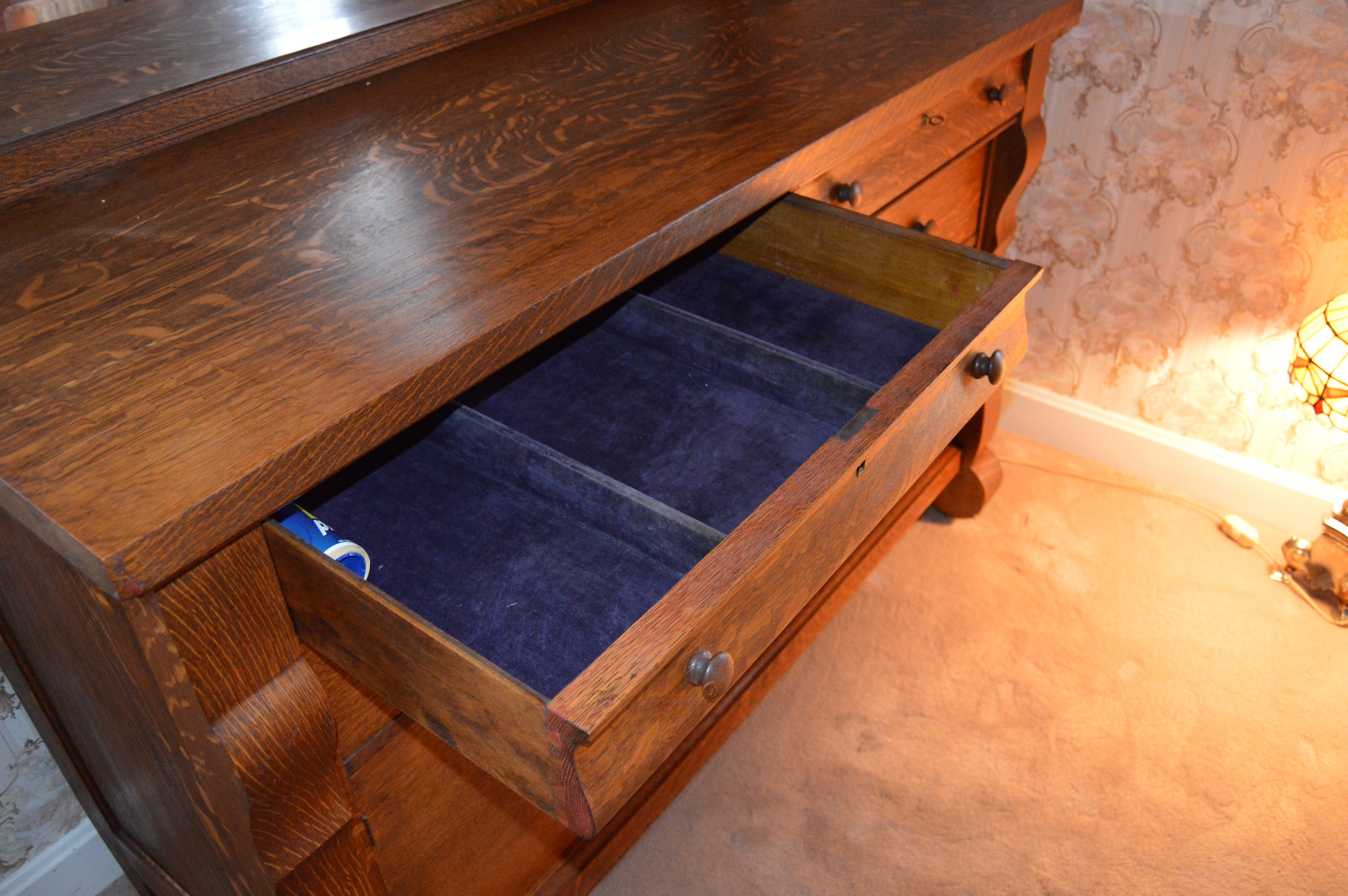 Antique American Empire Style Oak Sideboard, Circa 1910
