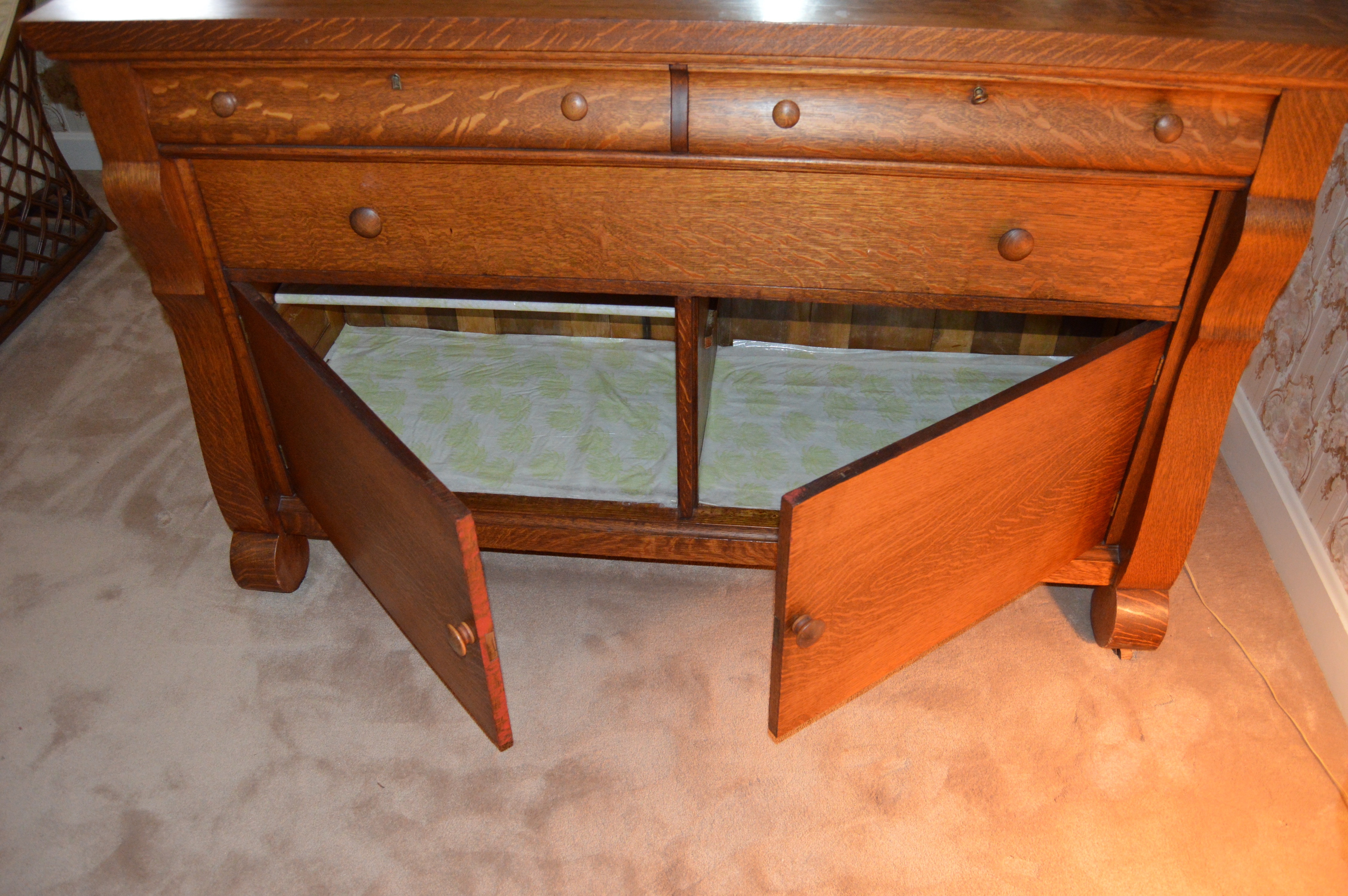 Antique American Empire Style Oak Sideboard, Circa 1910