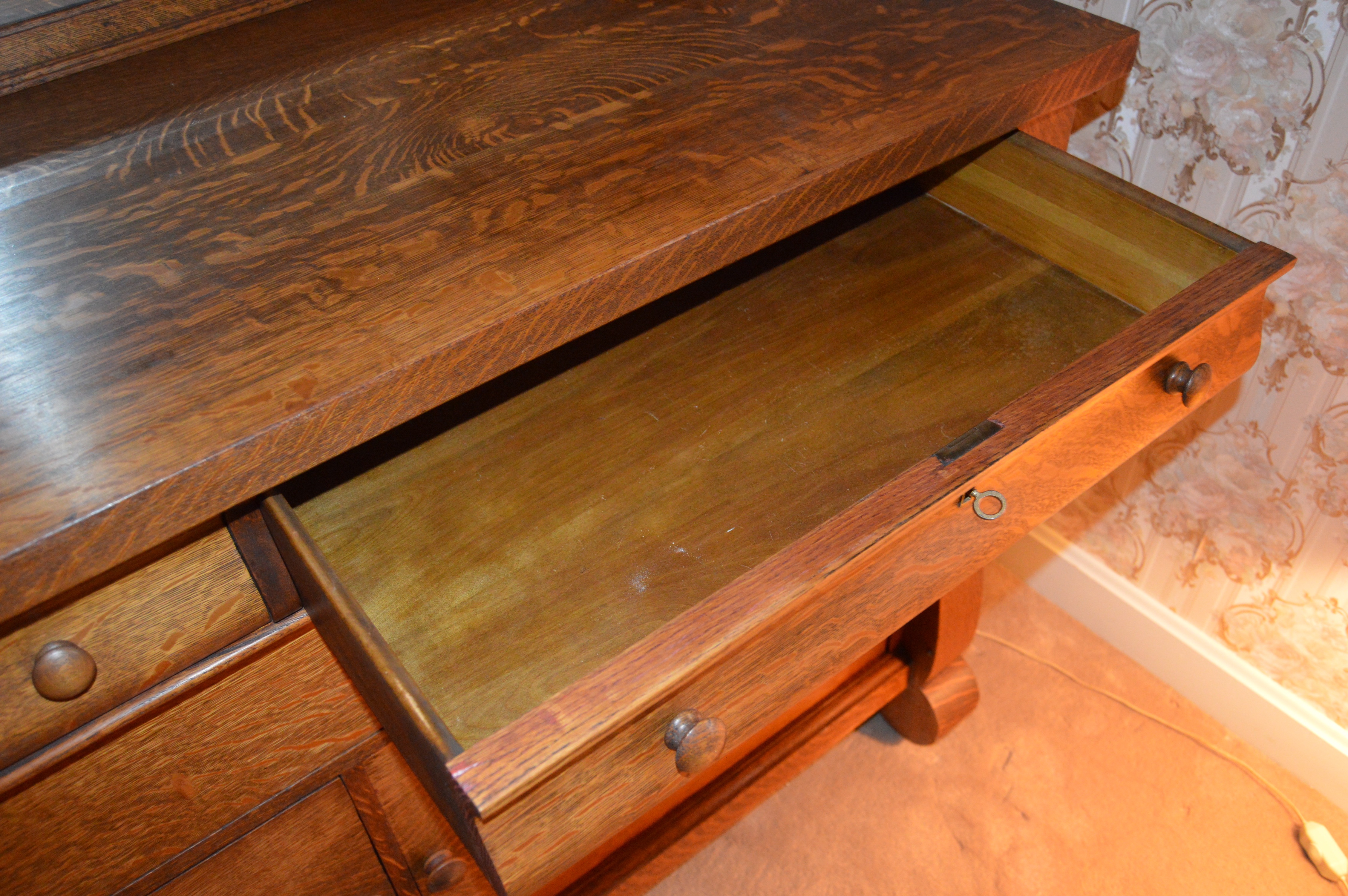 Antique American Empire Style Oak Sideboard, Circa 1910