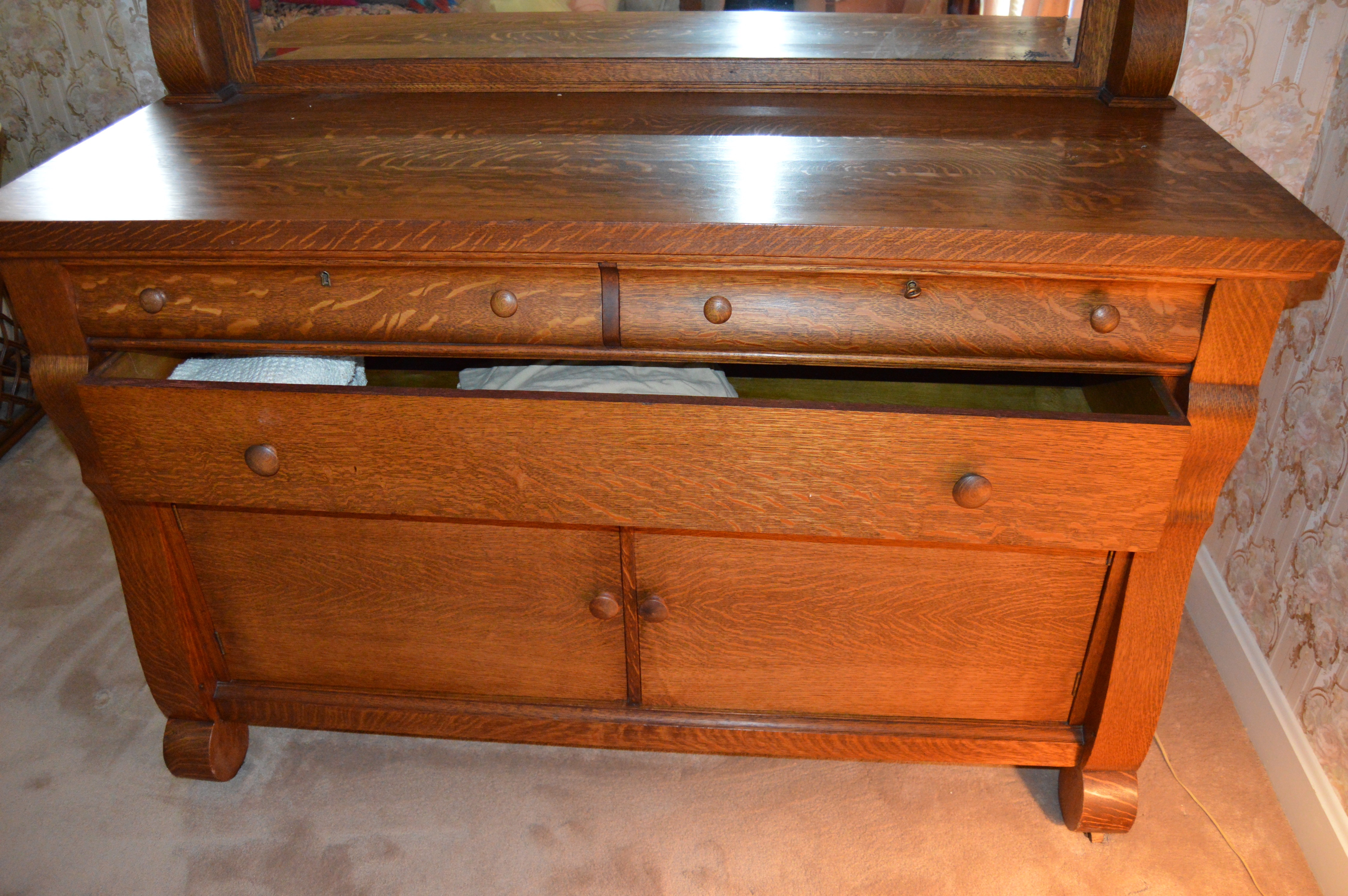 Antique American Empire Style Oak Sideboard, Circa 1910