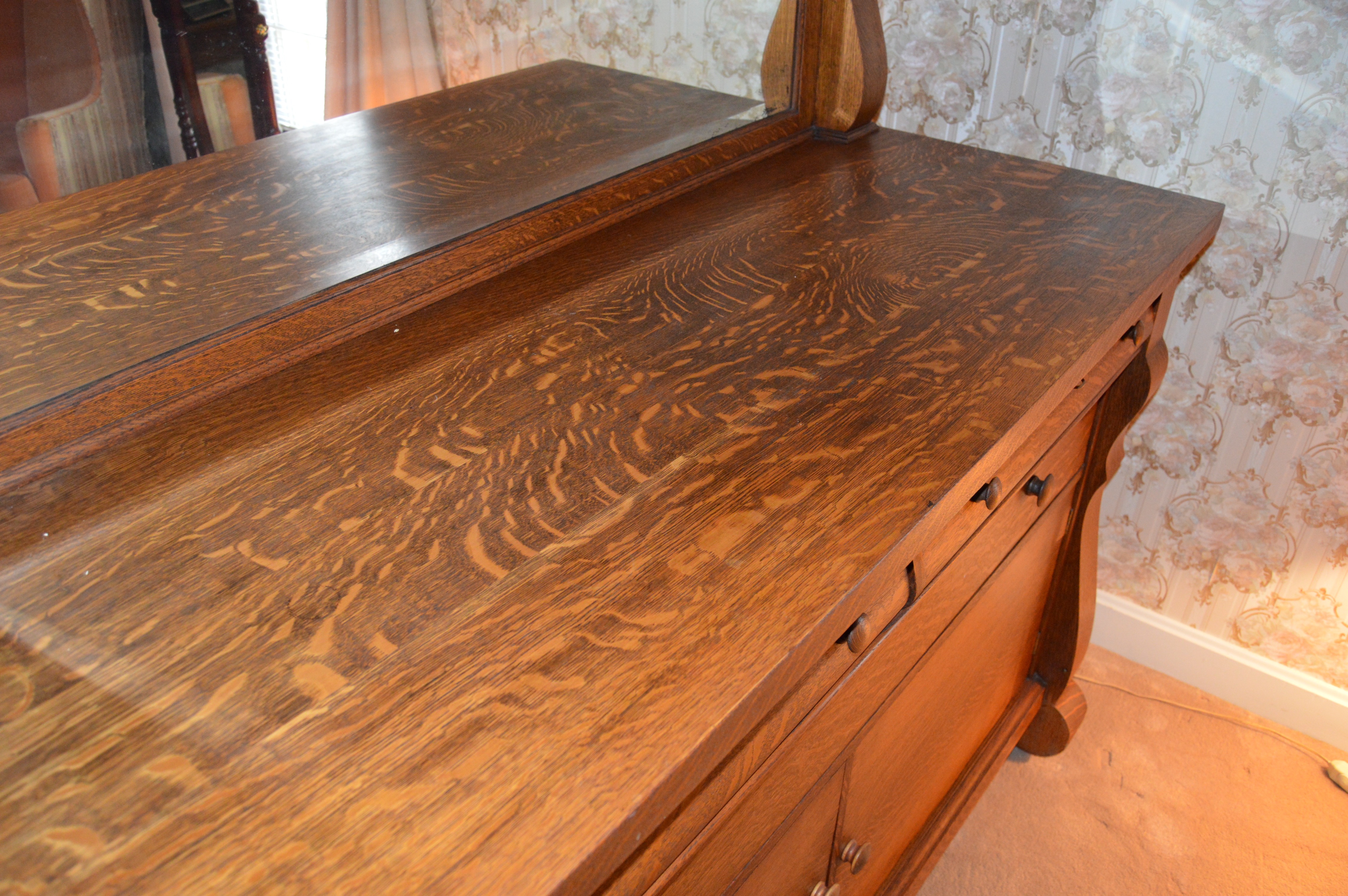 Antique American Empire Style Oak Sideboard, Circa 1910