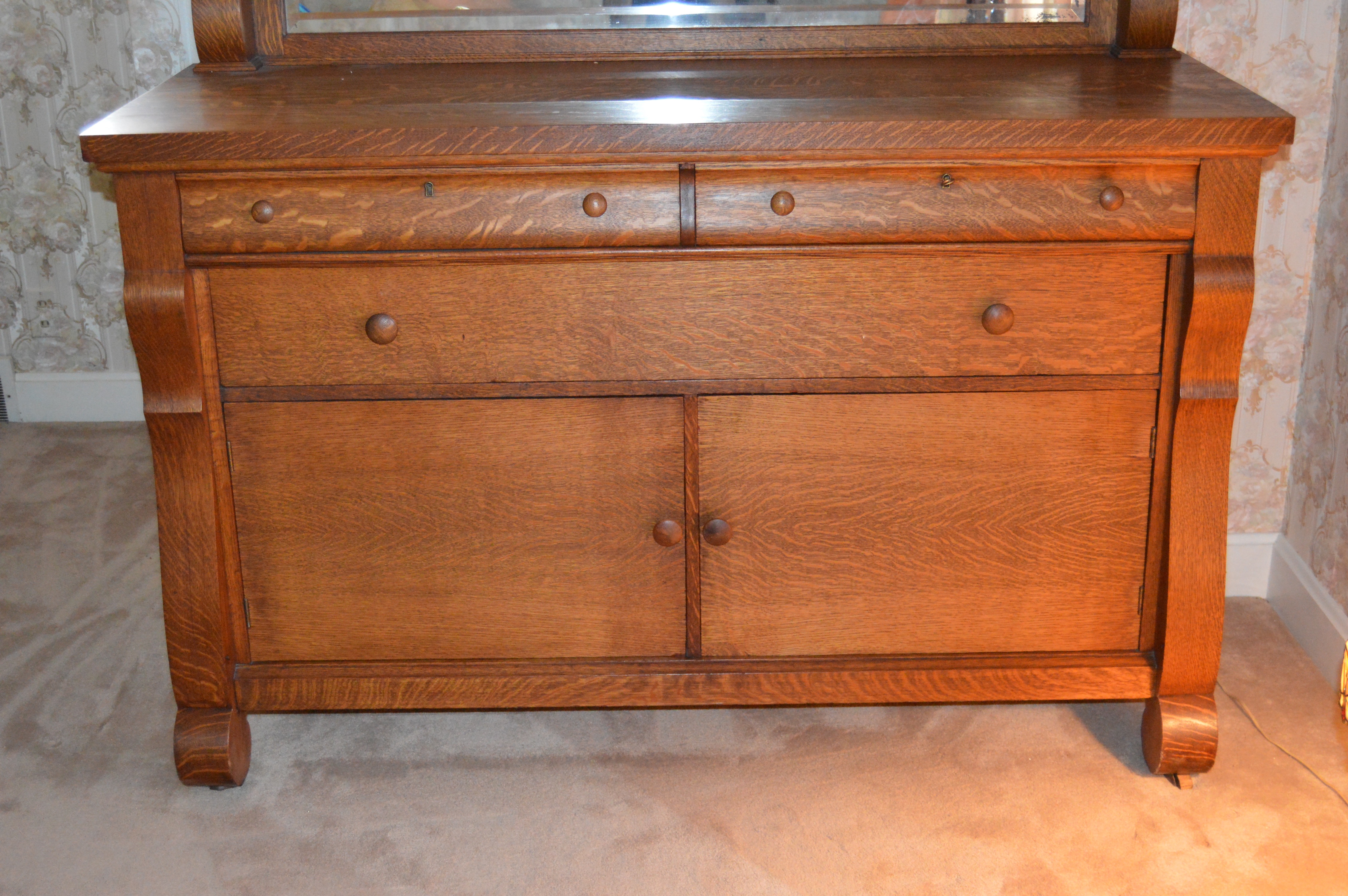 Antique American Empire Style Oak Sideboard, Circa 1910