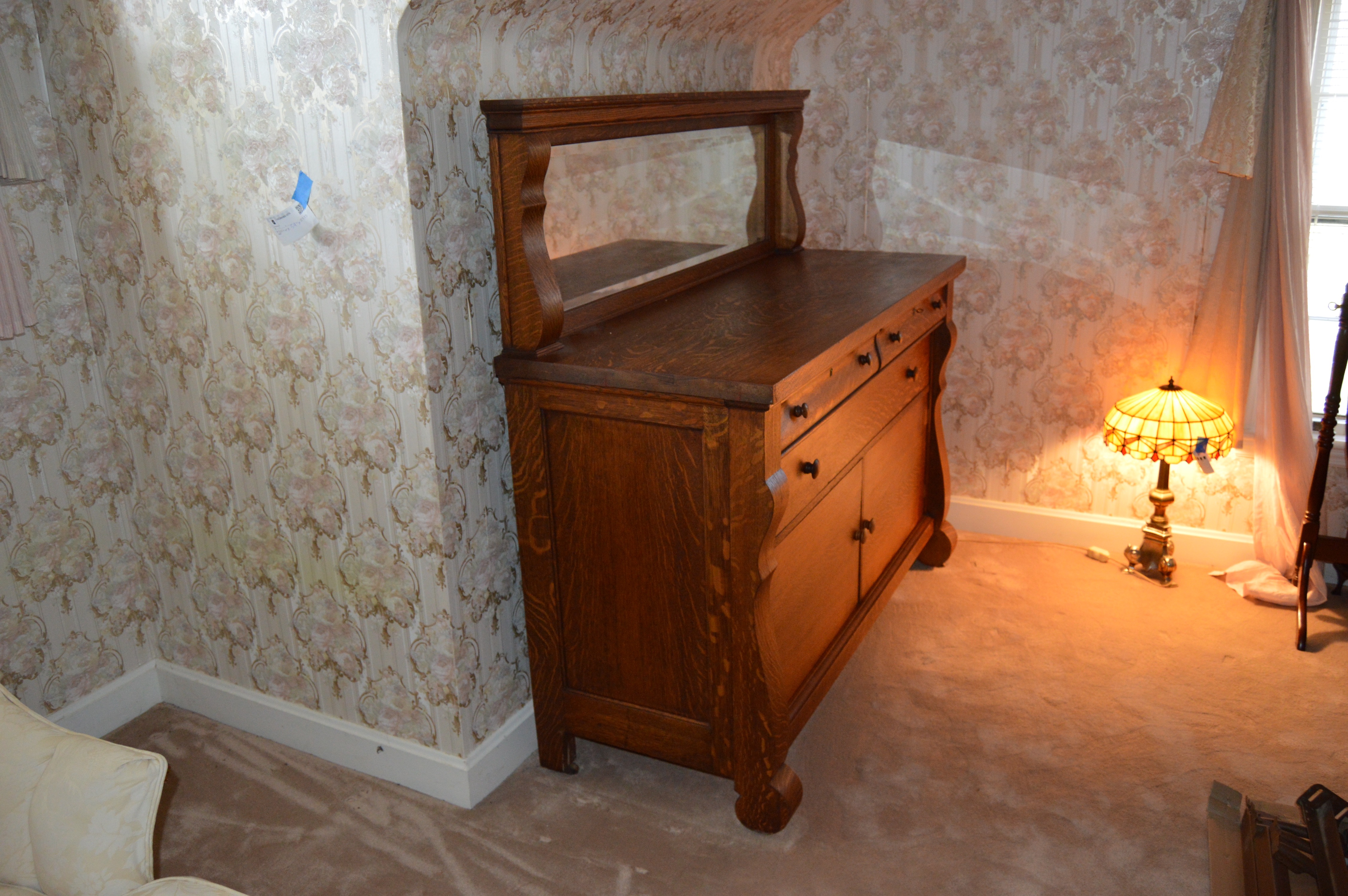 Antique American Empire Style Oak Sideboard, Circa 1910