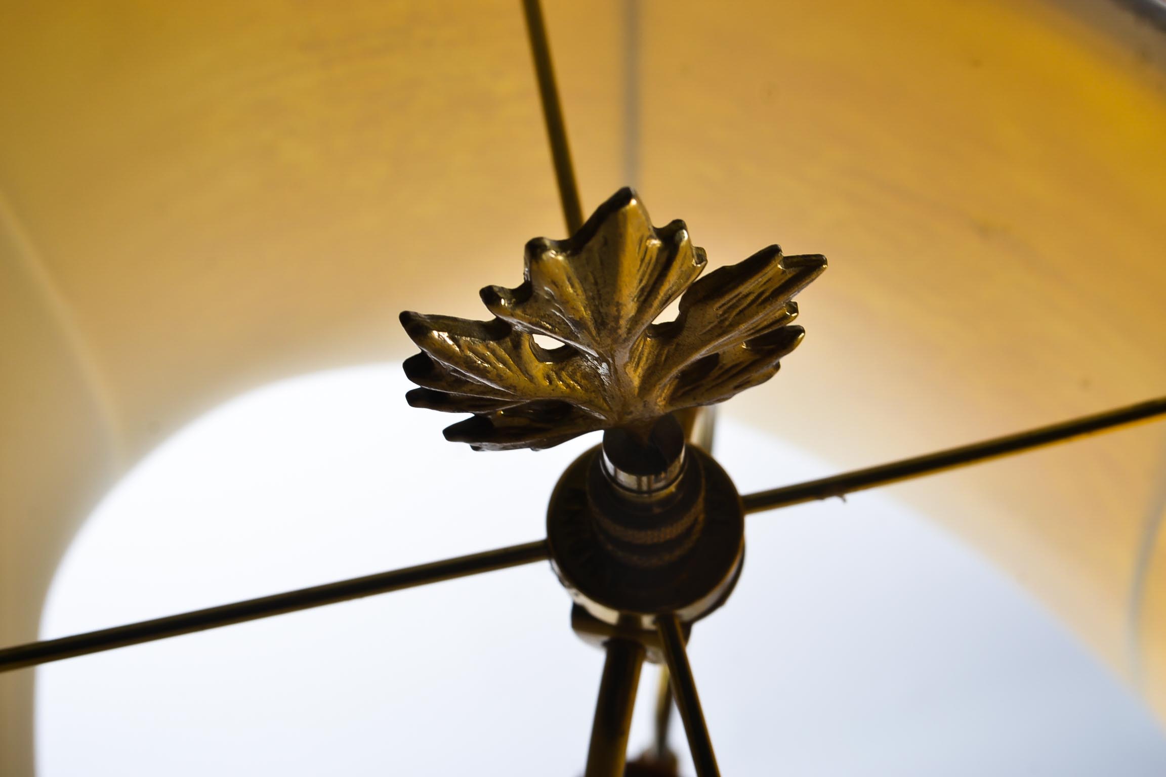 Polished Stone and Engraved Brass Floor Lamp with Shade | EBTH