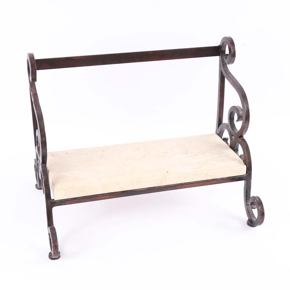 Tabletop Metal Shelf with Tumbled Stone EBTH