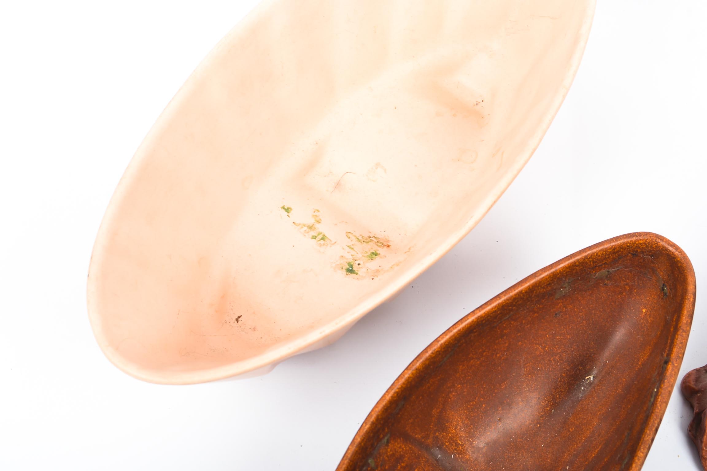 Mother and Child Figure with Pair of Oval Pottery Dishes