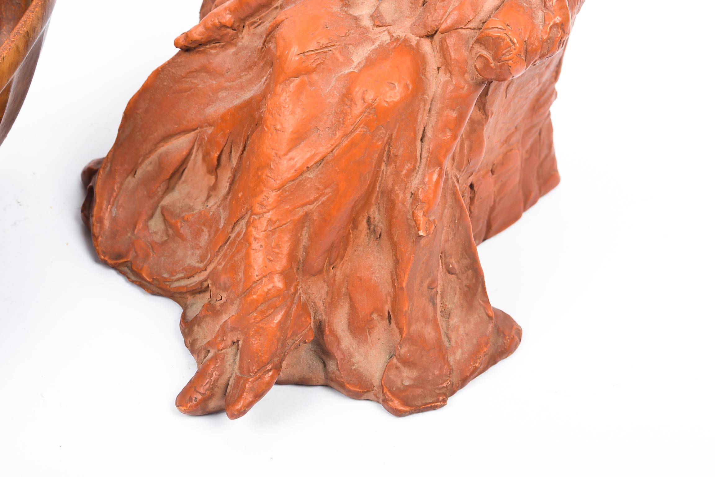 Mother and Child Figure with Pair of Oval Pottery Dishes