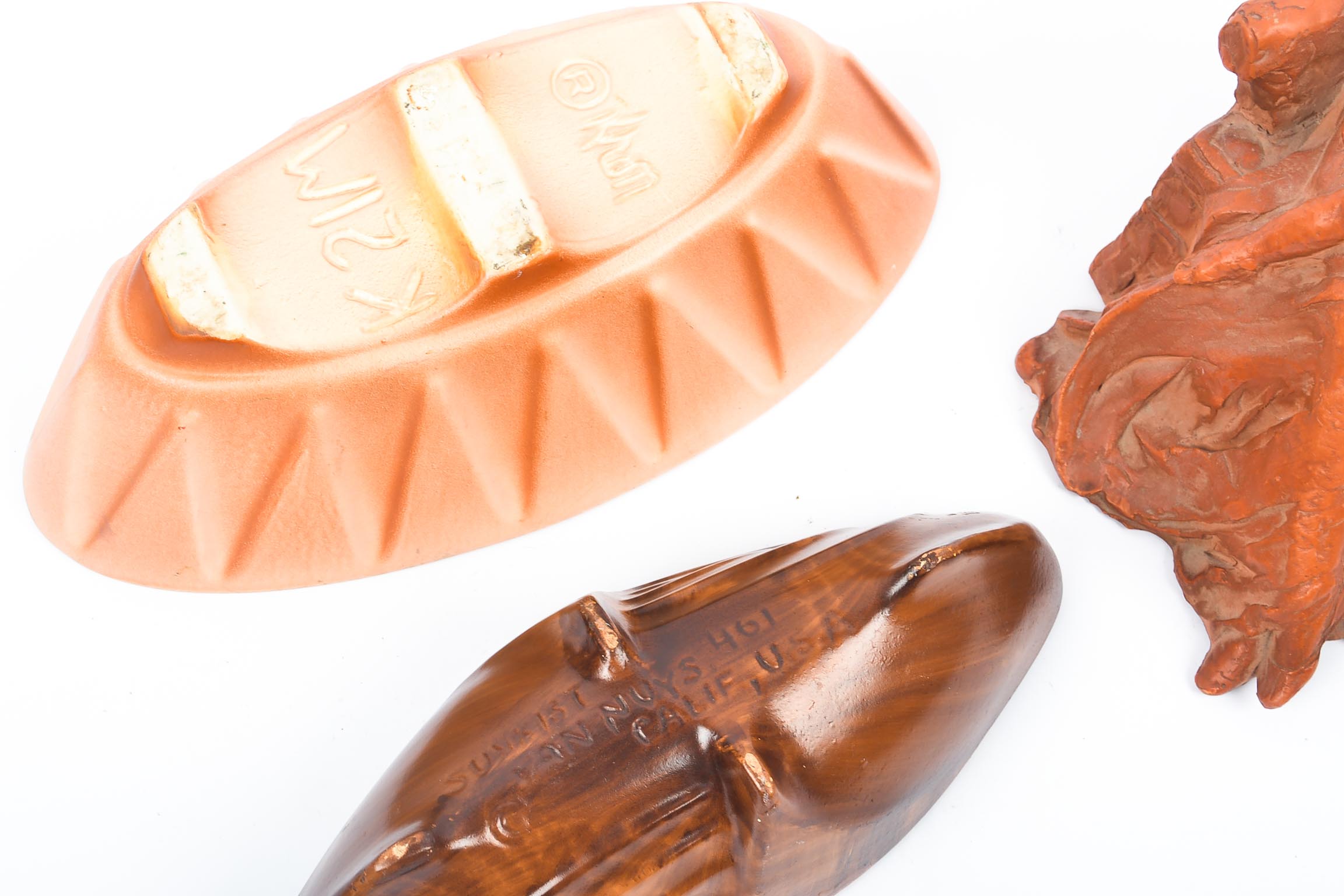 Mother and Child Figure with Pair of Oval Pottery Dishes