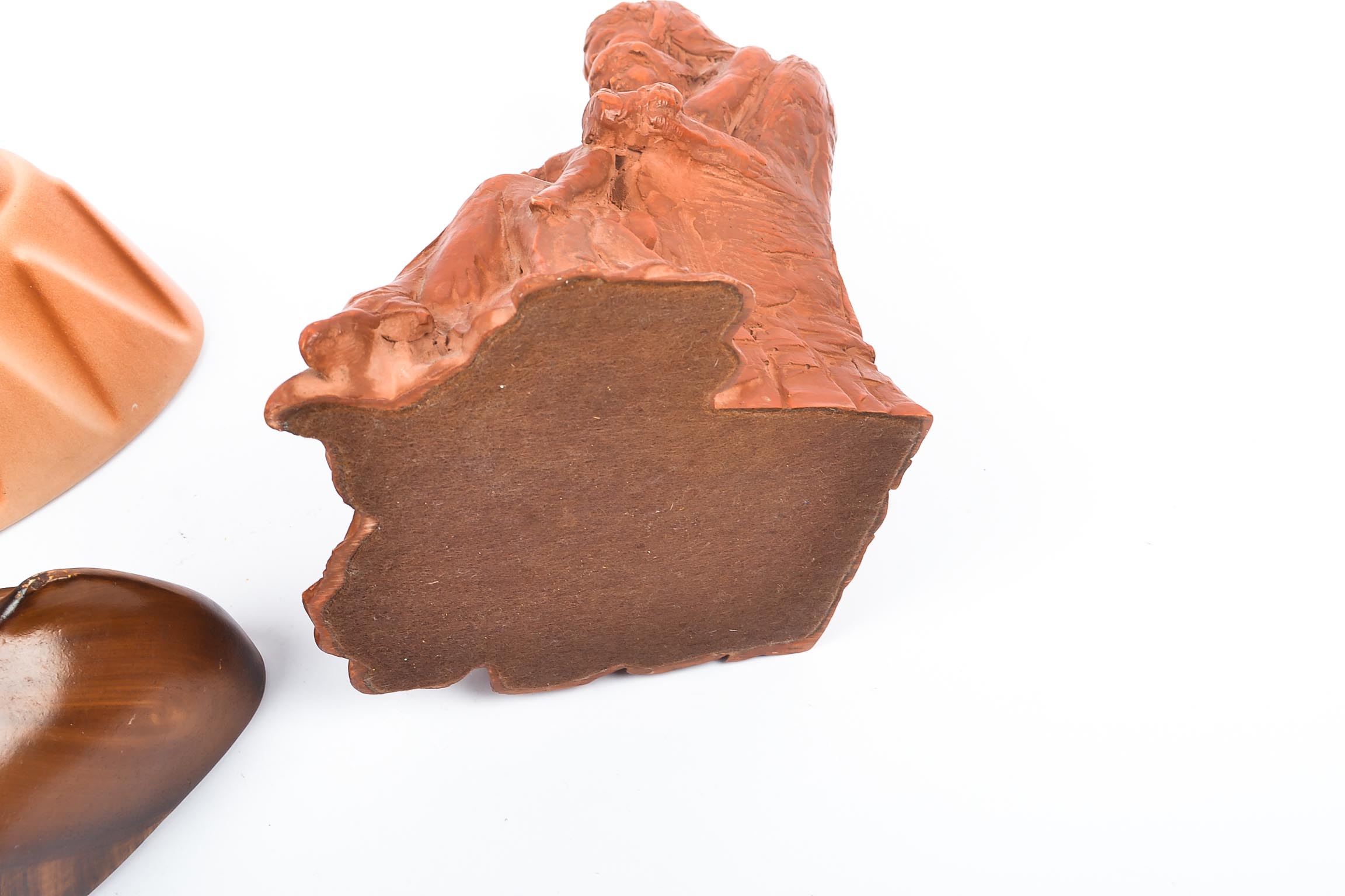 Mother and Child Figure with Pair of Oval Pottery Dishes