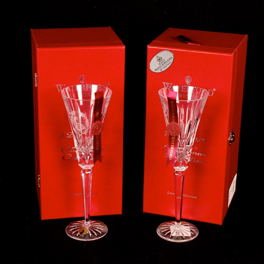 Limited Edition Waterford Crystal "Twelve Days of Christmas" Champagne Flutes