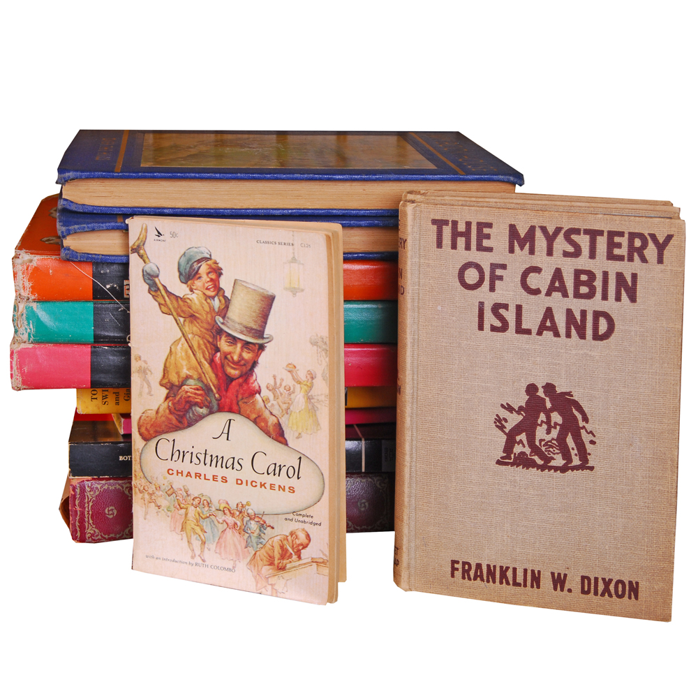 Vintage Books Including "A Christmas Carol" and "Hardy Boys"