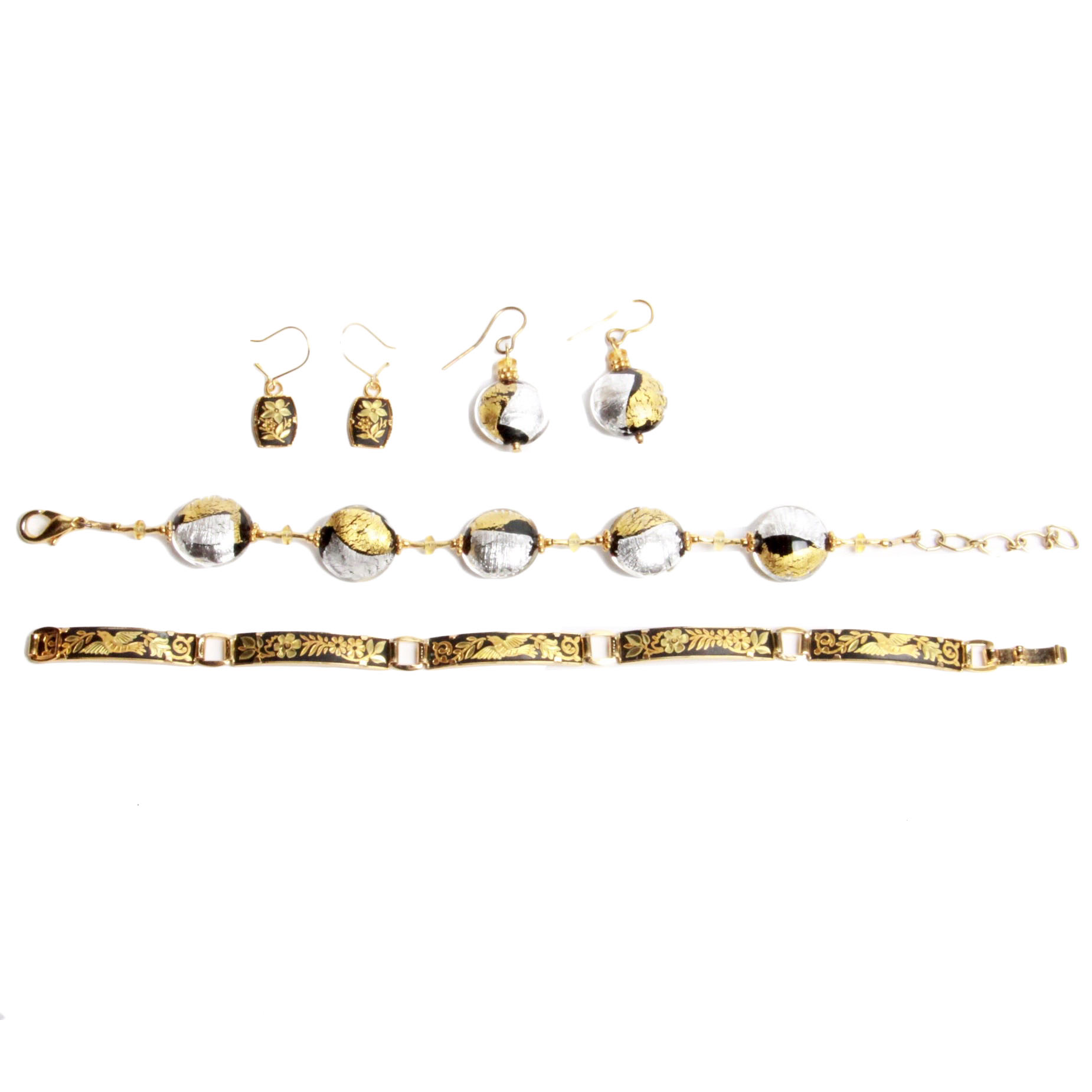Silver Tone and Gold Tone Bracelets and Earrings