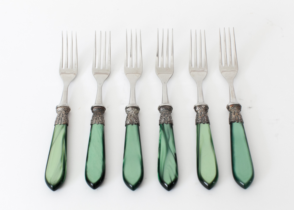 Laure Japy Vintage "Seychelles" Green Pearlized Flatware Set
