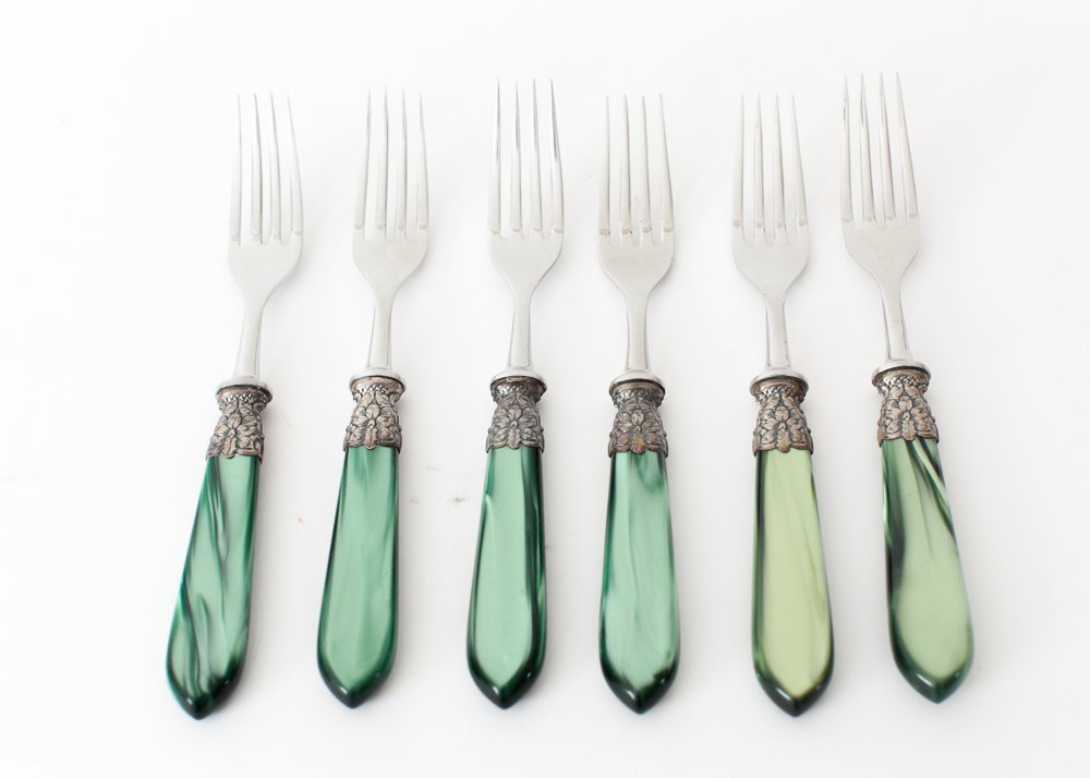 Laure Japy Vintage "Seychelles" Green Pearlized Flatware Set