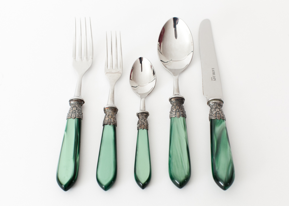Laure Japy Vintage "Seychelles" Green Pearlized Flatware Set