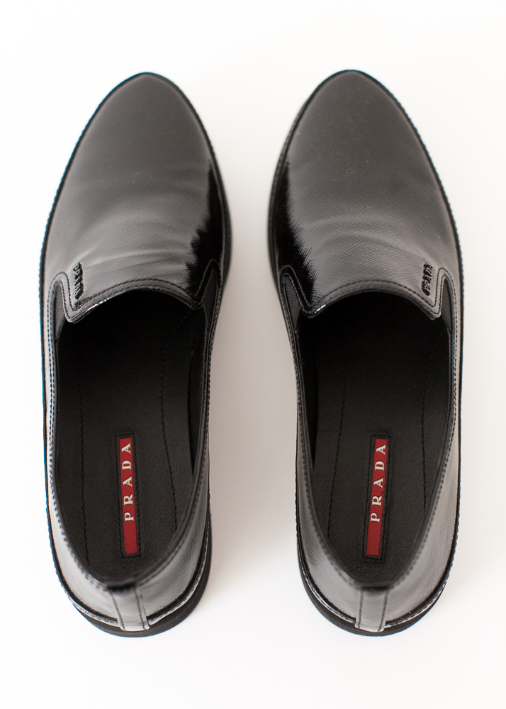 Women's Prada Linea Rossa Patent Saffiano Platform Slip-Ons