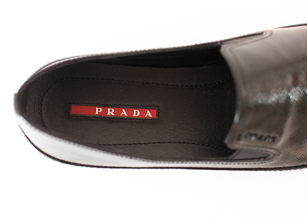 Women's Prada Linea Rossa Patent Saffiano Platform Slip-Ons