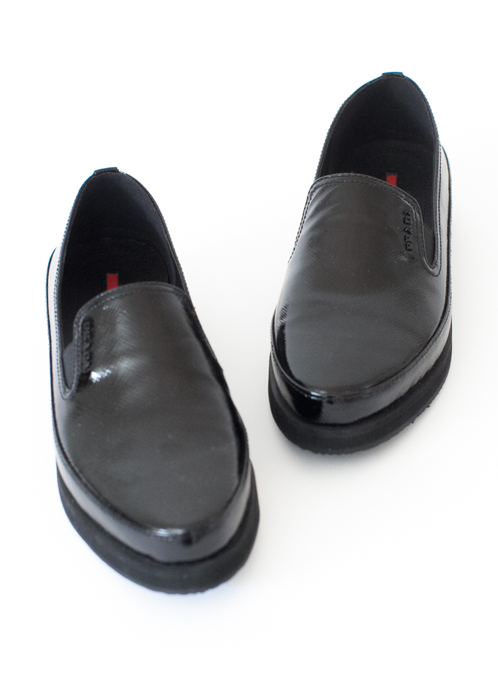 Women's Prada Linea Rossa Patent Saffiano Platform Slip-Ons