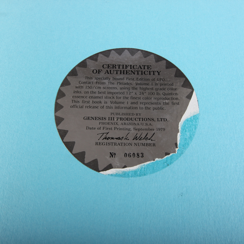 X-Files Alien Figurine and Book Titled "UFO...Contact From The Pleiades, Volume I"