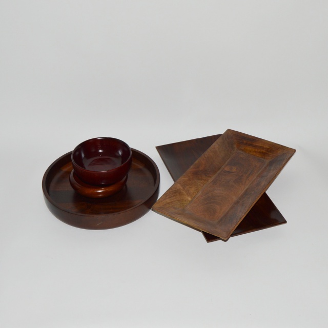 Tropic-art Rosewood Tray with Bowls and Modern Wood Trays