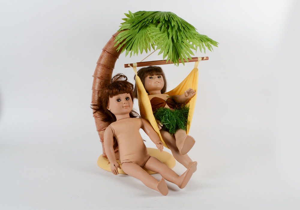 Group of Dolls including American Girl and Palm Tree Swing