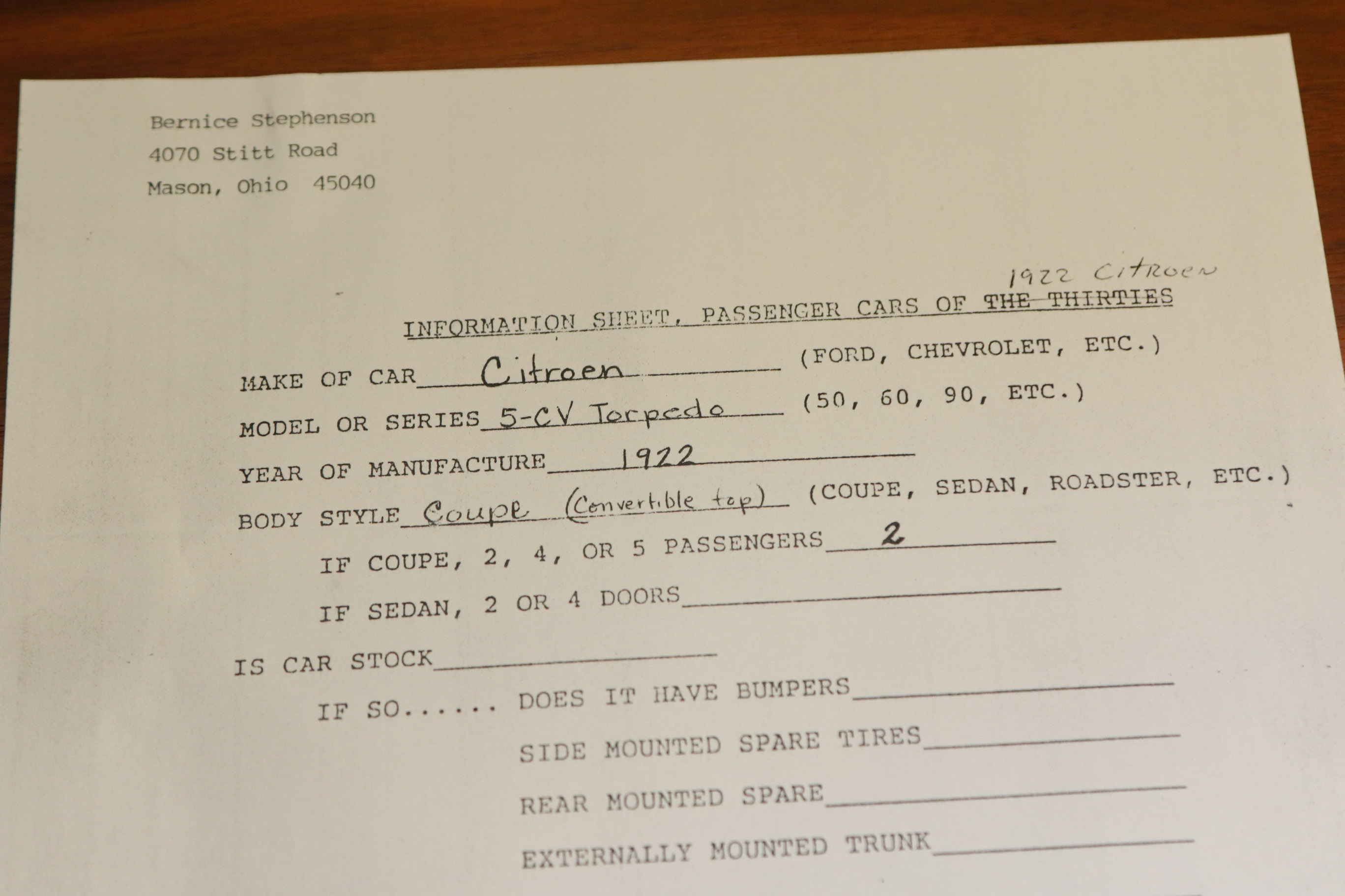 1922 Citroën 5-CV Torpedo Cabriolet