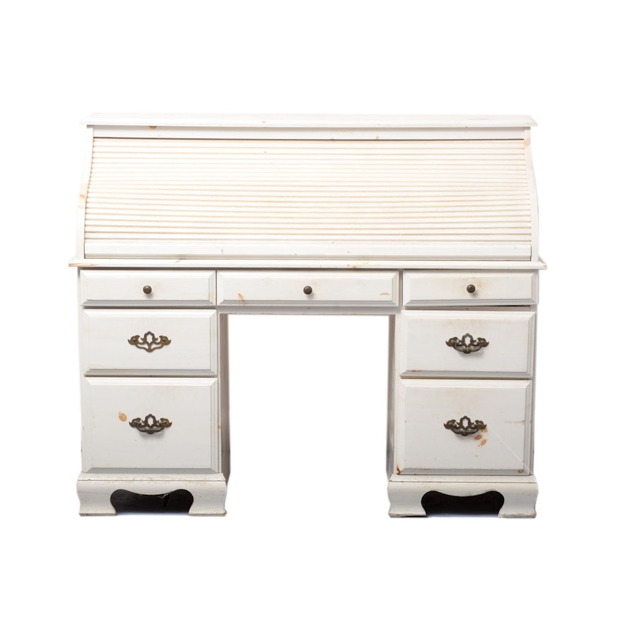 Distressed White Roll Top Desk