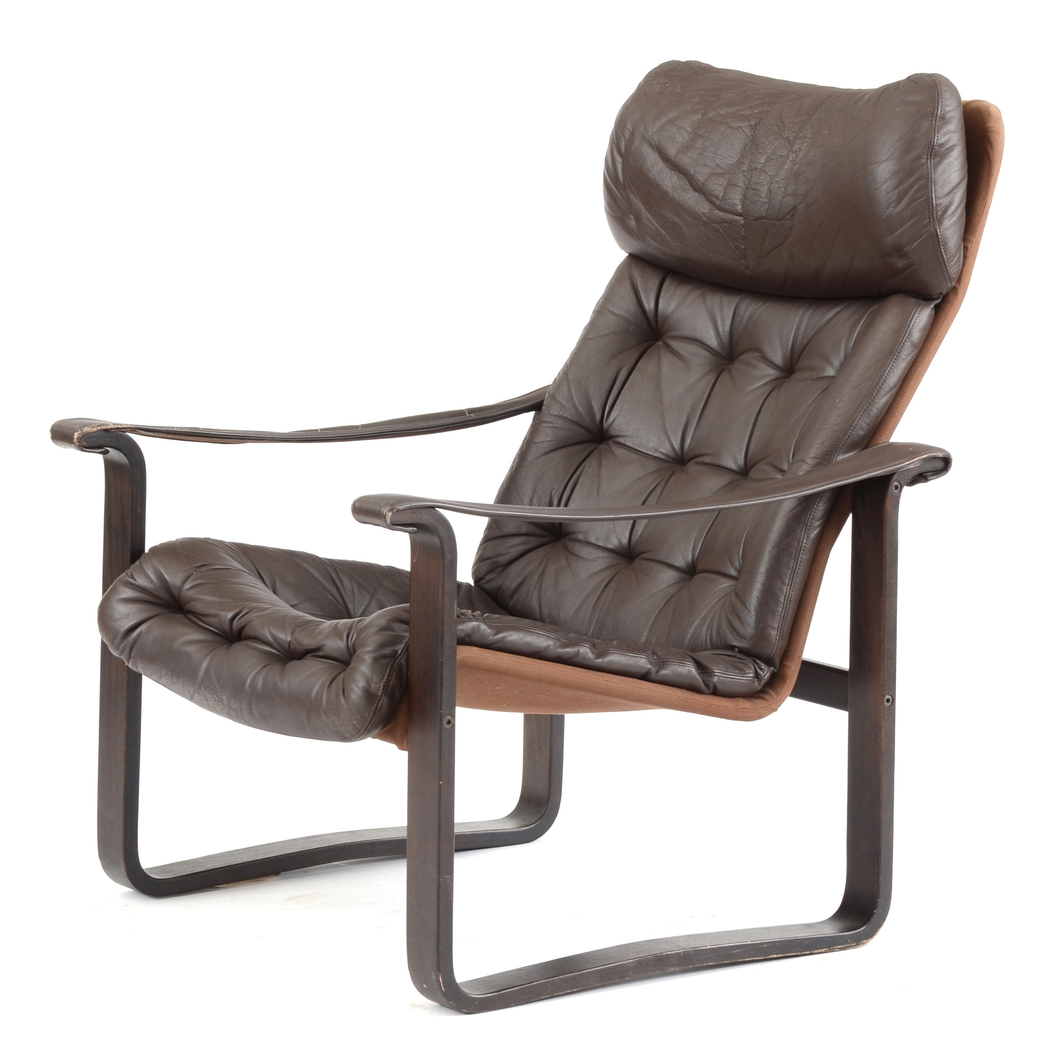 Danish Modern High Back Leather Lounge Chair by Dahlqvist Finland