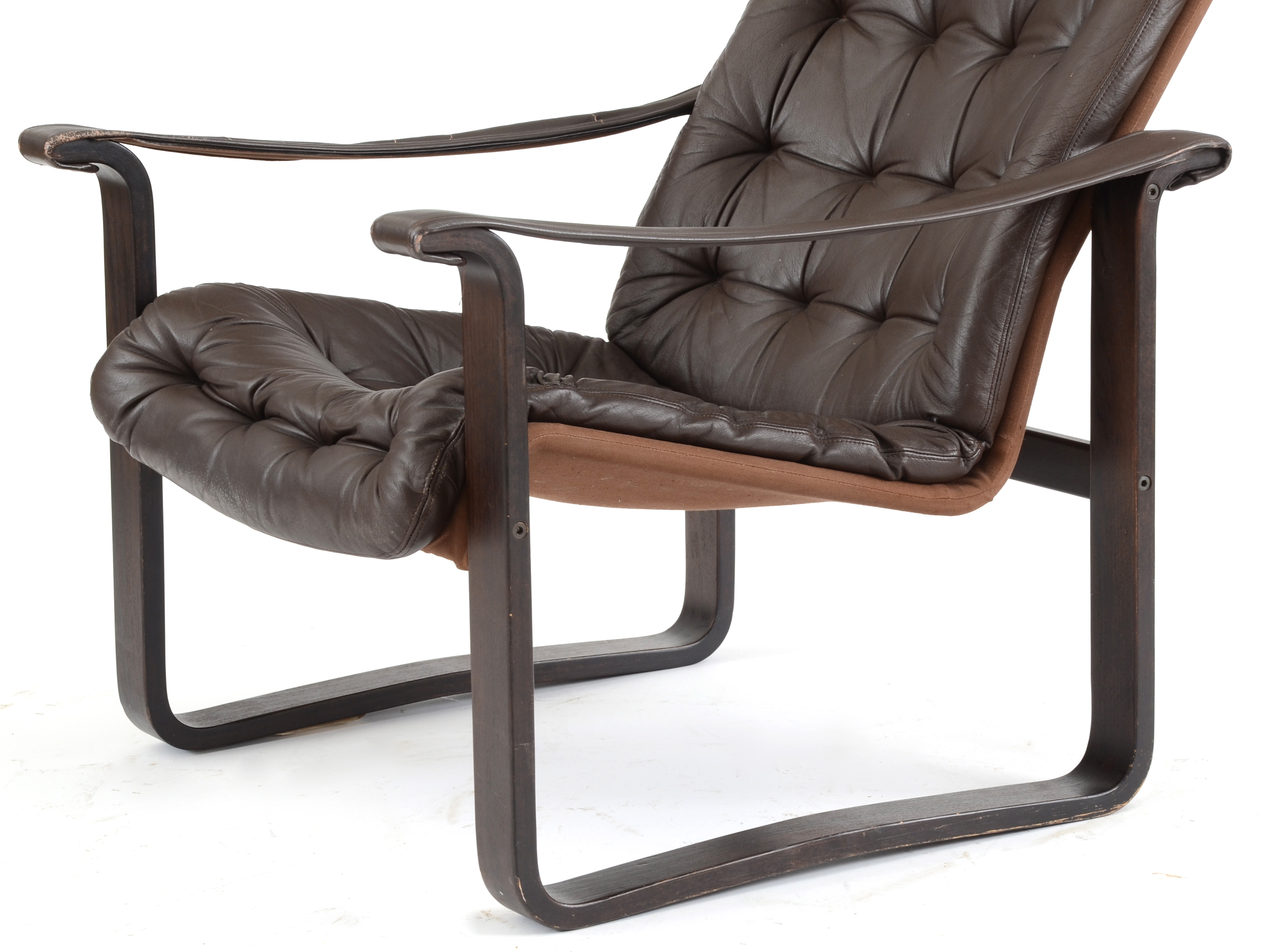 Danish Modern High Back Leather Lounge Chair by Dahlqvist Finland