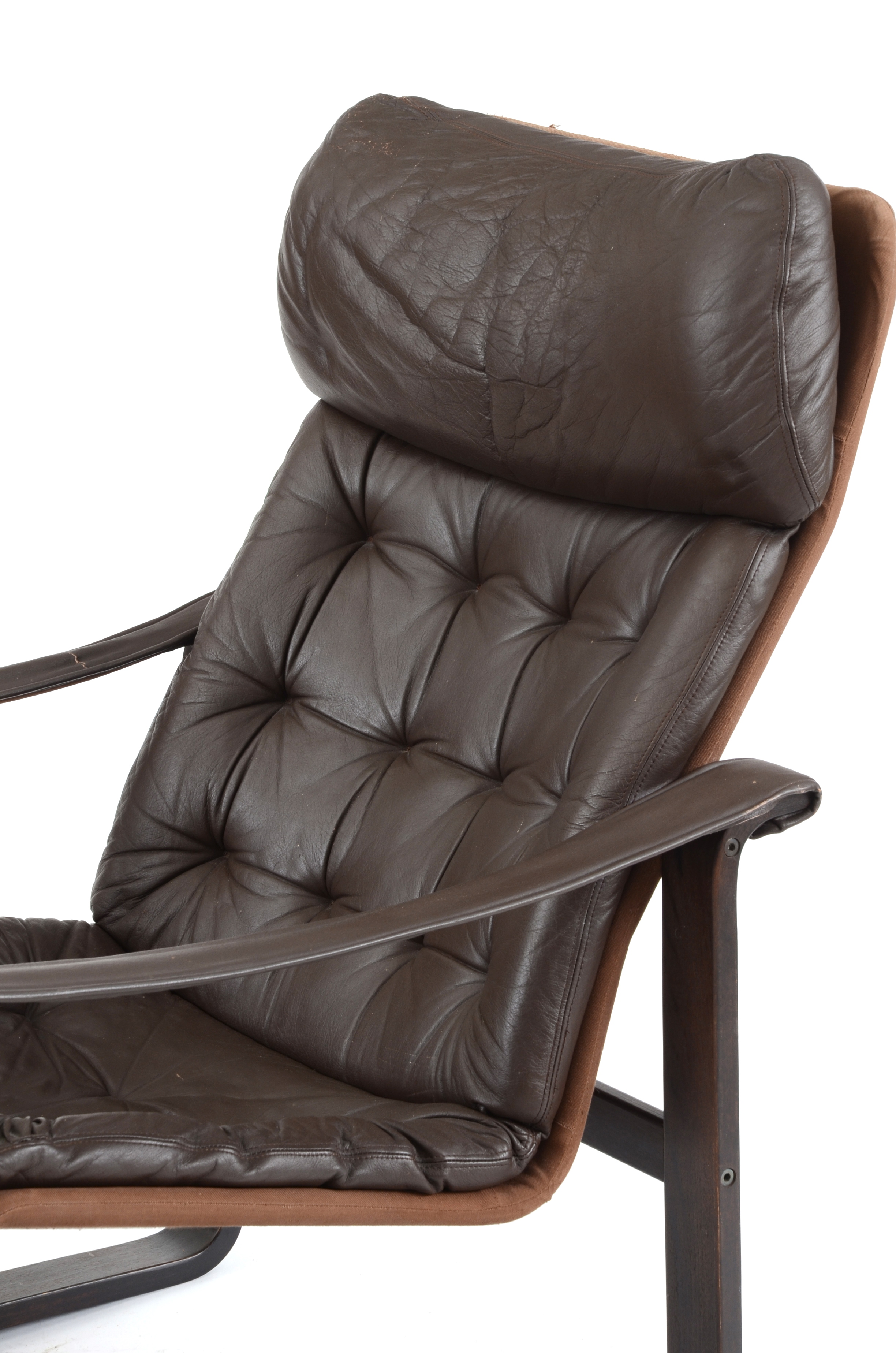 Danish Modern High Back Leather Lounge Chair by Dahlqvist Finland