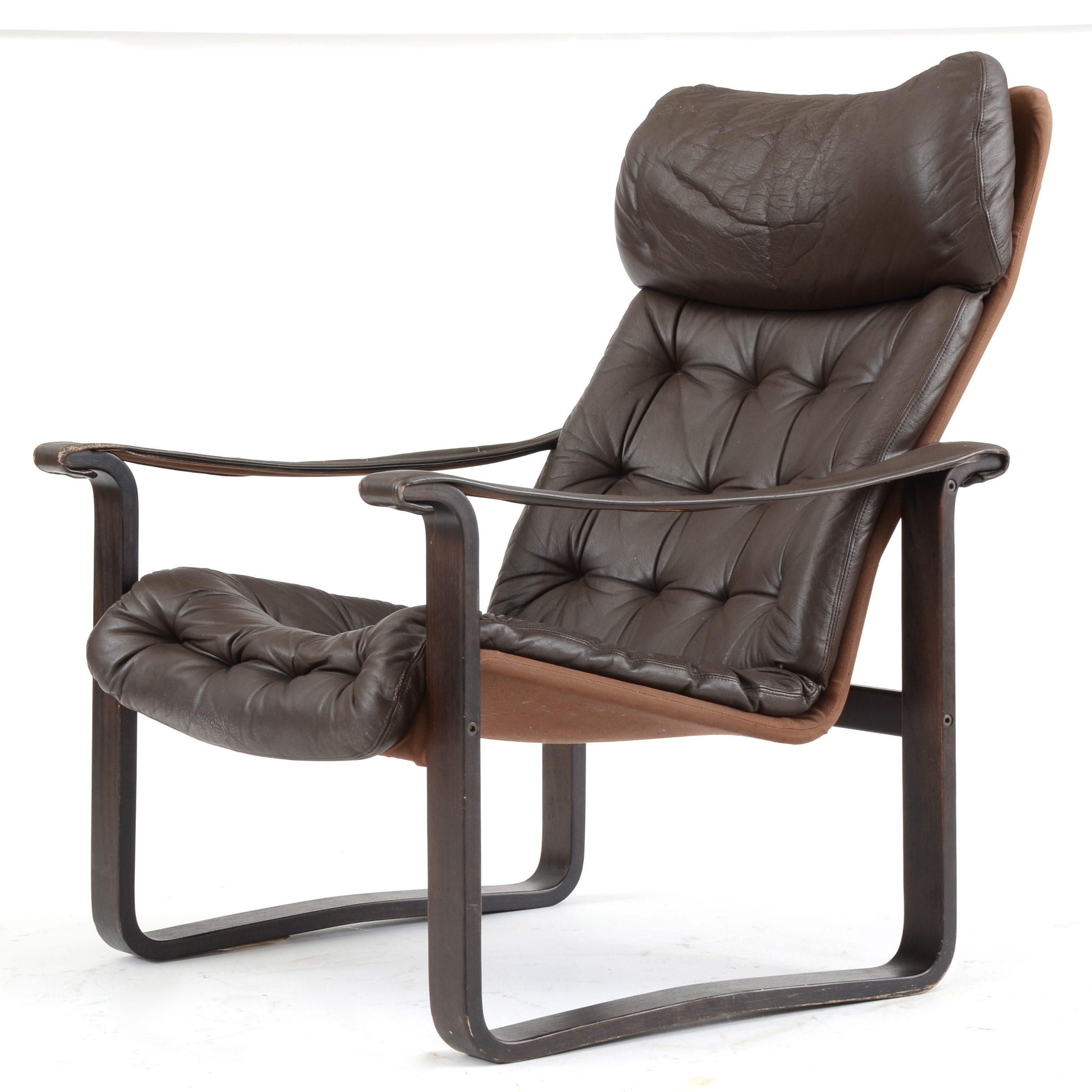 Danish Modern High Back Leather Lounge Chair by Dahlqvist Finland