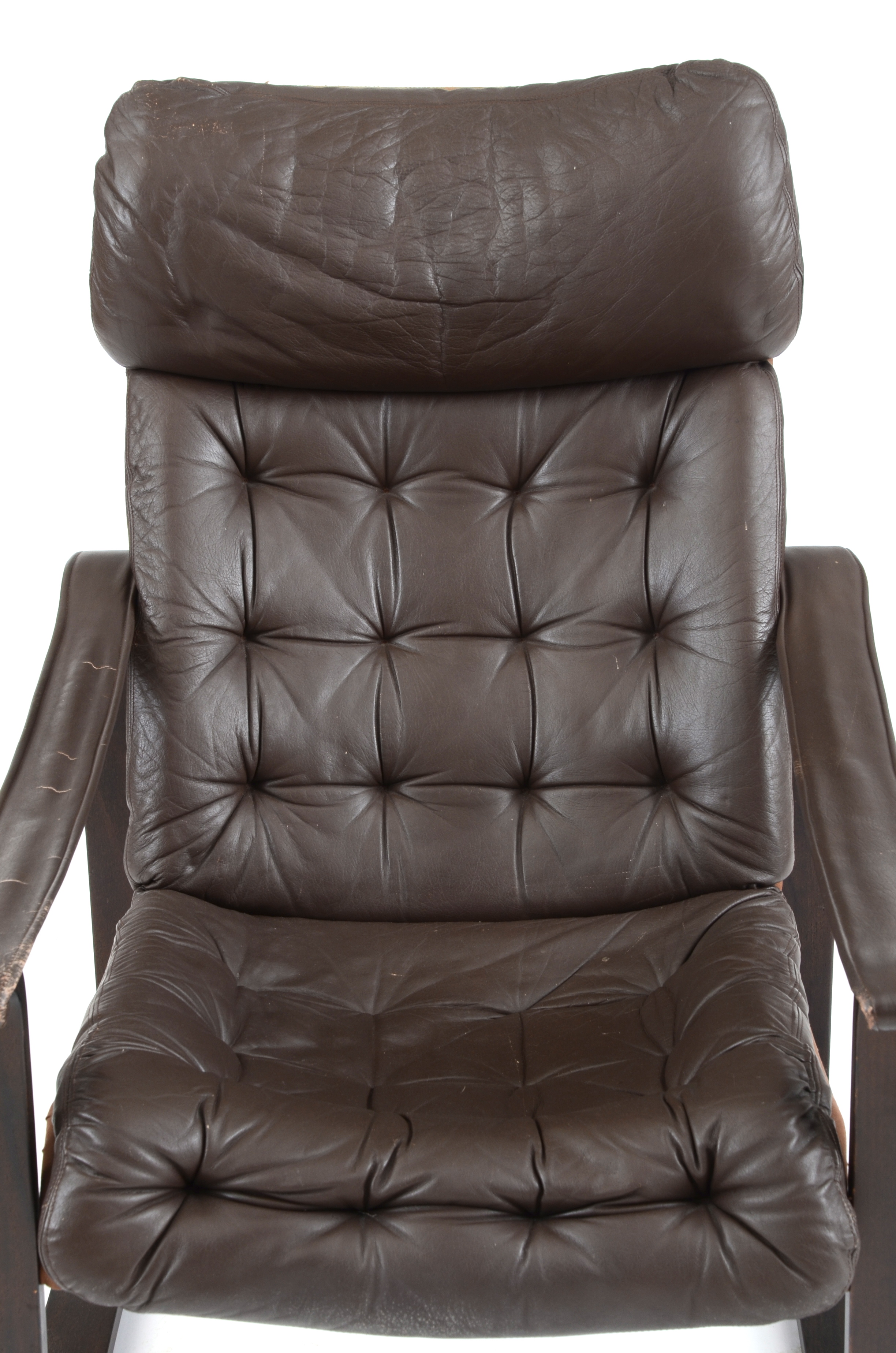 Danish Modern High Back Leather Lounge Chair by Dahlqvist Finland