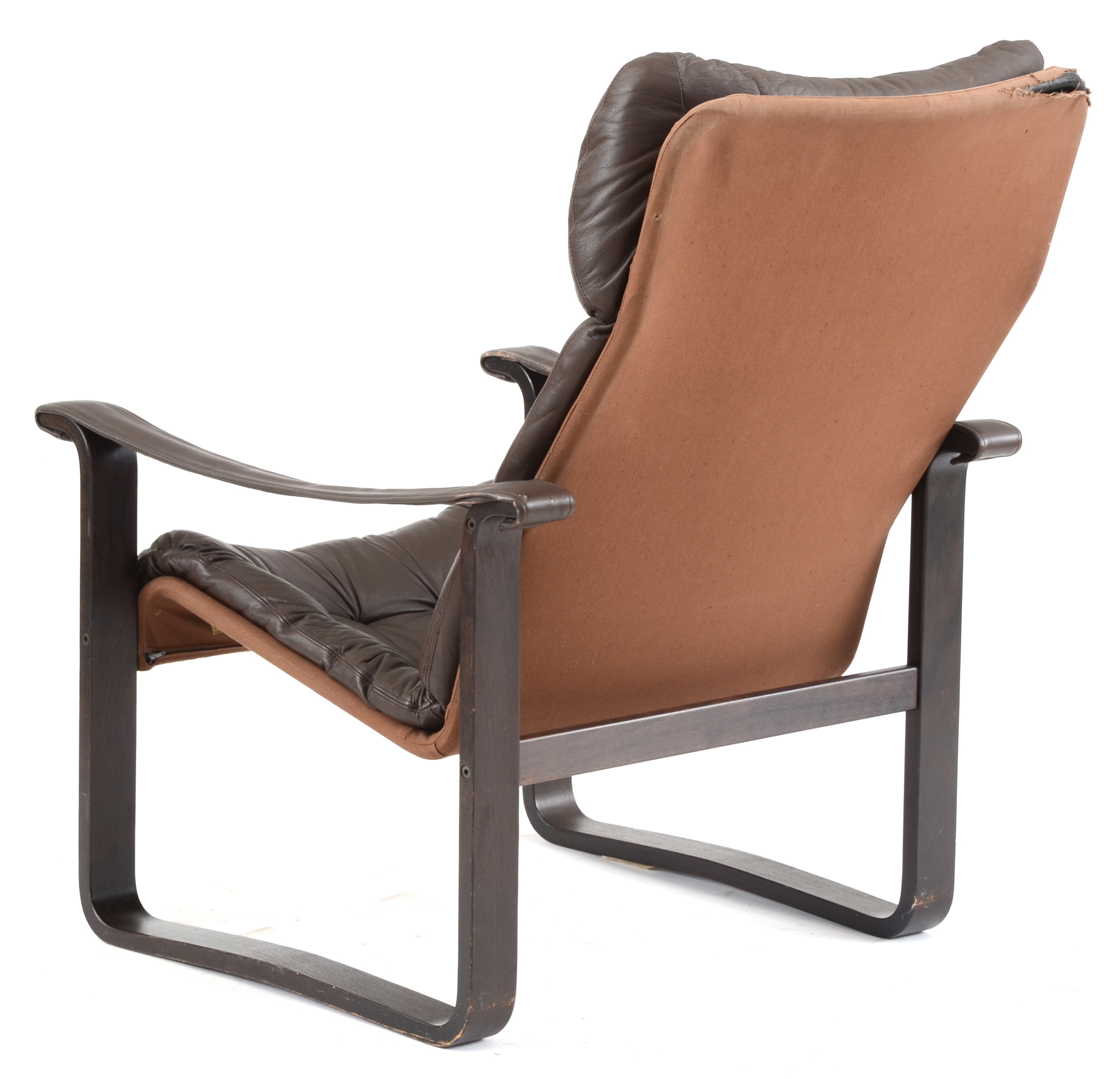 Danish Modern High Back Leather Lounge Chair by Dahlqvist Finland