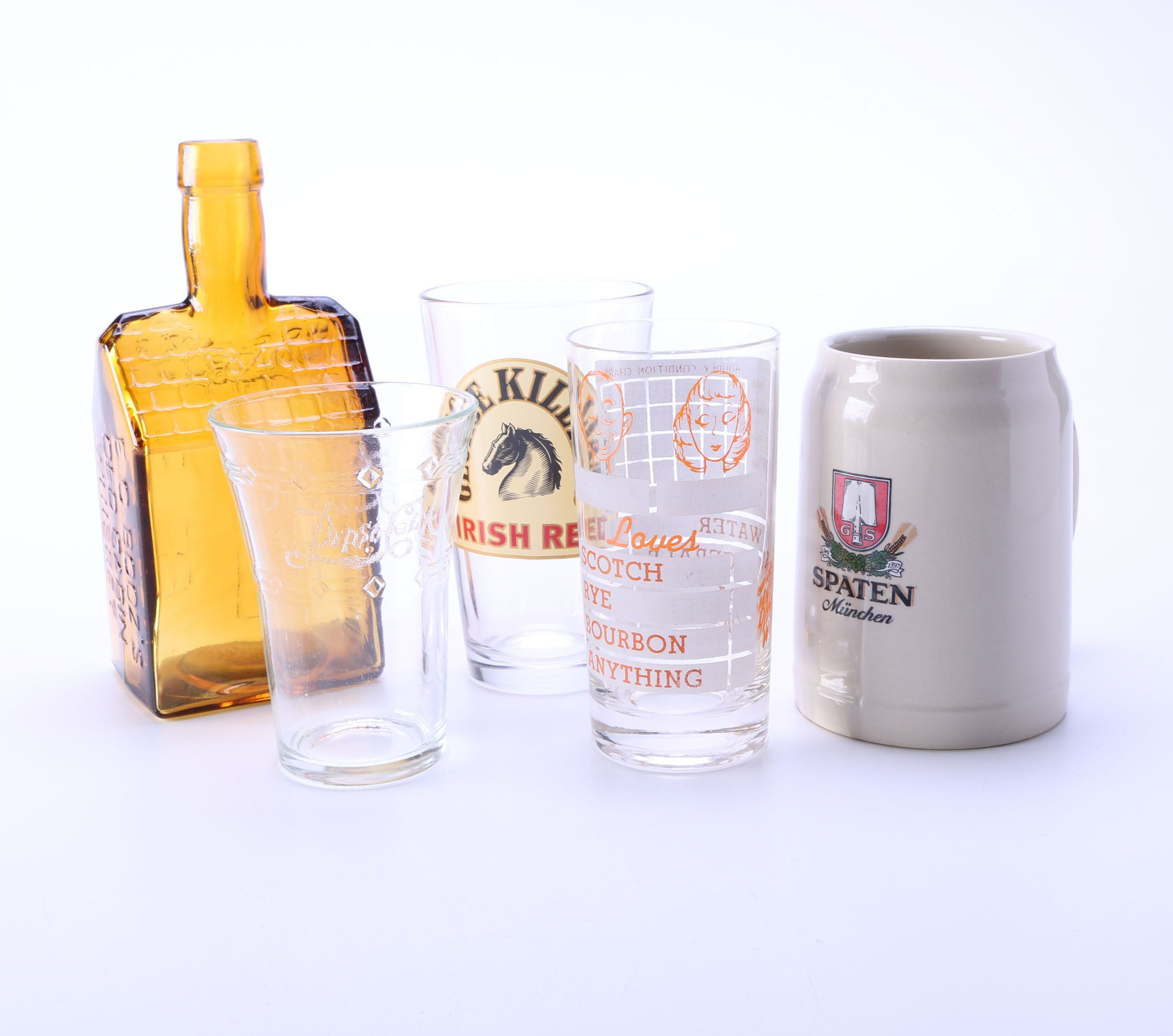 Circa 1930s E. G. Booz's Old Cabin Whiskey Bottle and More