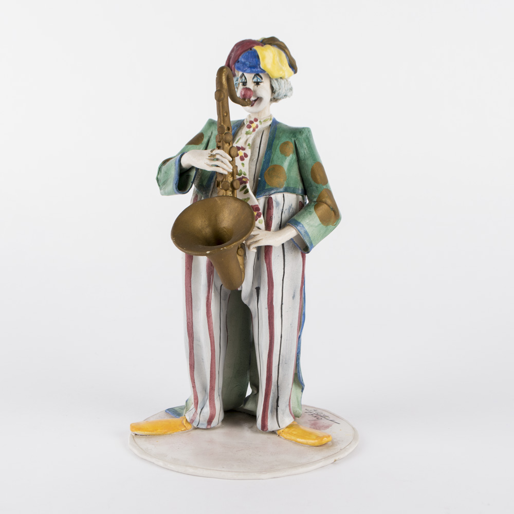 Vintage Longo Cerva Italian Porcelain Clown Playing Saxophone