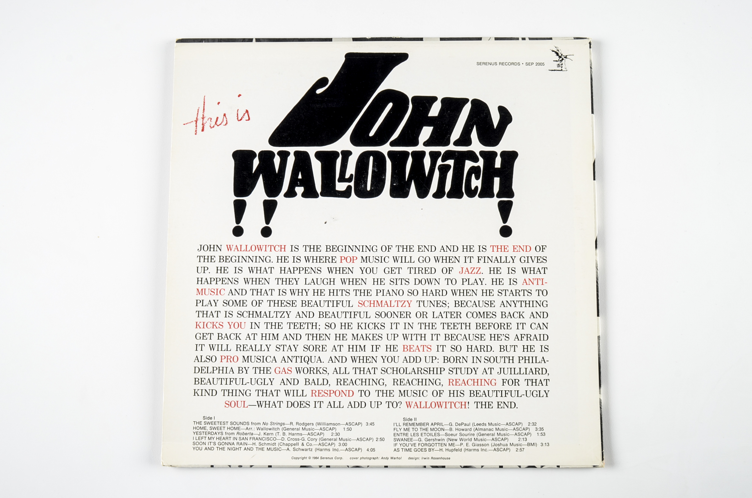 John Wallowitch "This Is" LP With Andy Warhol Cover
