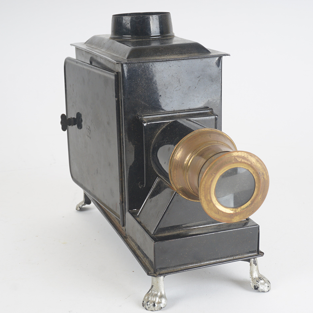 Antique Magic Lantern Projector With Glass Slides Included