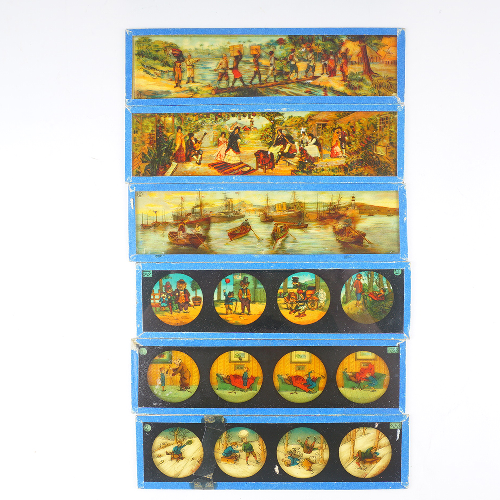 Antique Magic Lantern Projector With Glass Slides Included