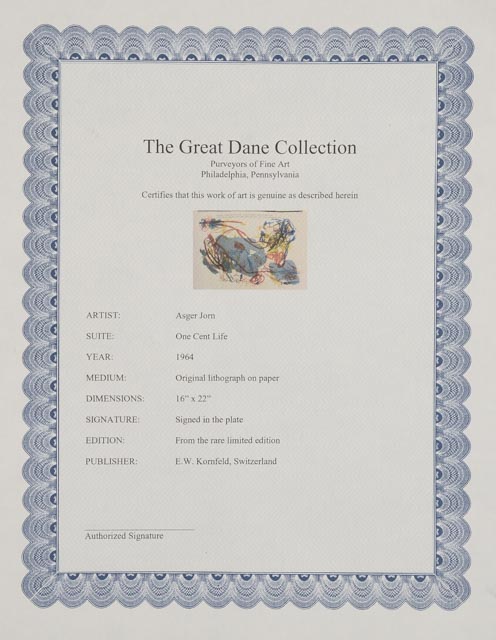 Asger Jorn Limited Edition Lithograph on Paper from One Cent Life Portfolio