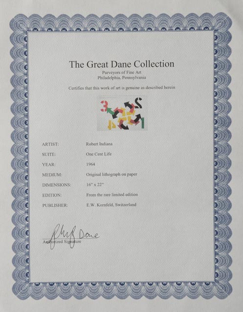 Robert Indiana Limited Edition Lithograph on Paper "Four Winds" from One Cent Life Portfolio