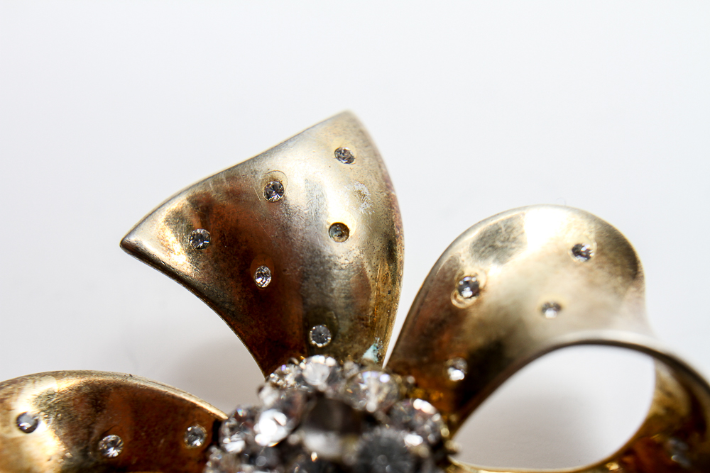 Vintage Trifari Sterling and Rhinestone Floral Brooch