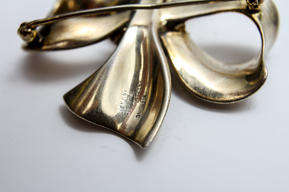 Vintage Trifari Sterling and Rhinestone Floral Brooch