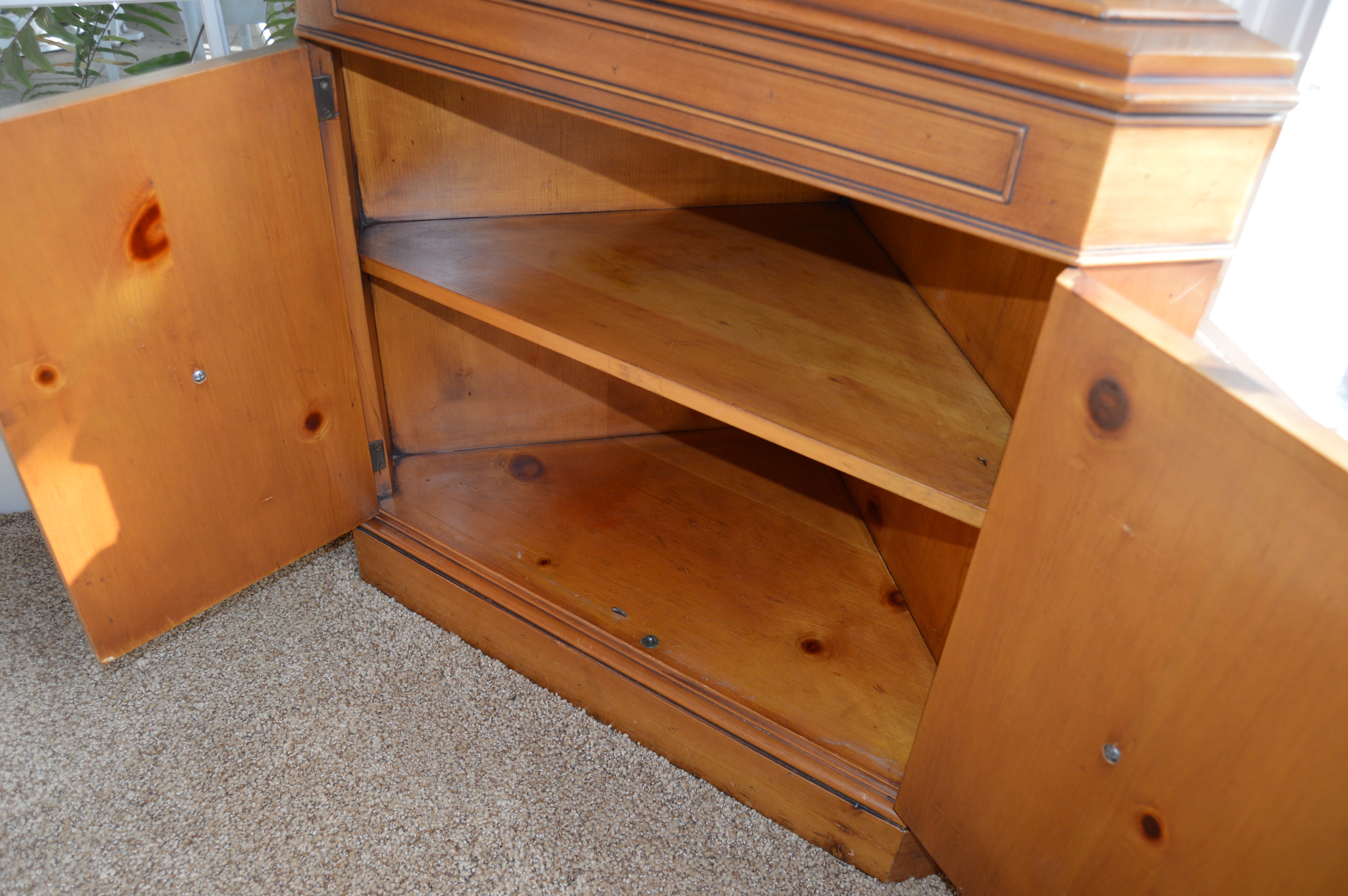 Vintage Pine Corner Curio Cabinet