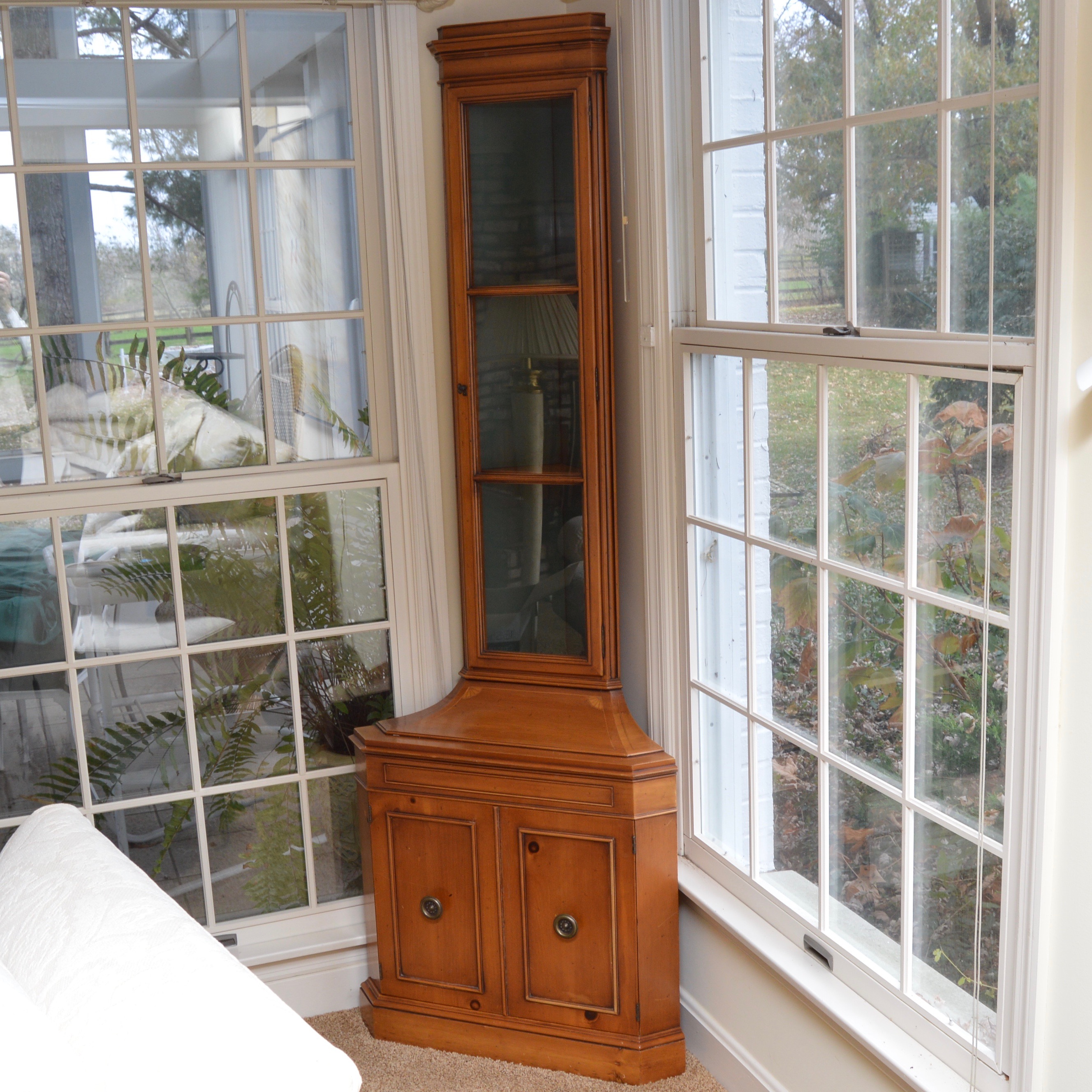 Vintage Pine Corner Curio Cabinet